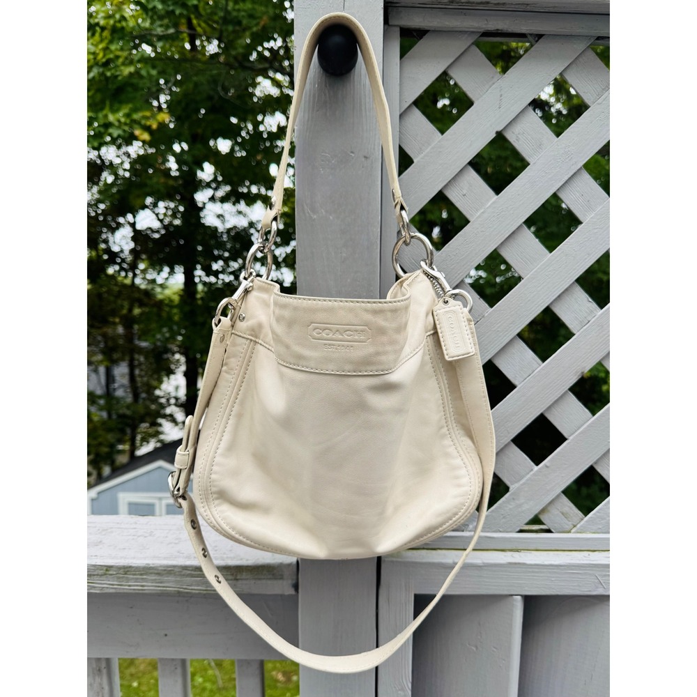 Coach Cream Ivory Leather Shoulder Bag Crossbody Pink Lining Silver Hardware